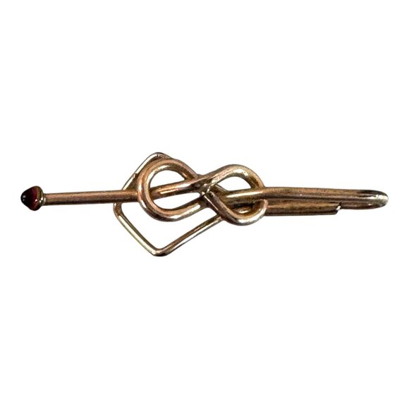 Vintage Swank 1/20 10K Rolled Gold Plated Gold Tie Clip Bar Red Gemstone Accent - Picture 1 of 7